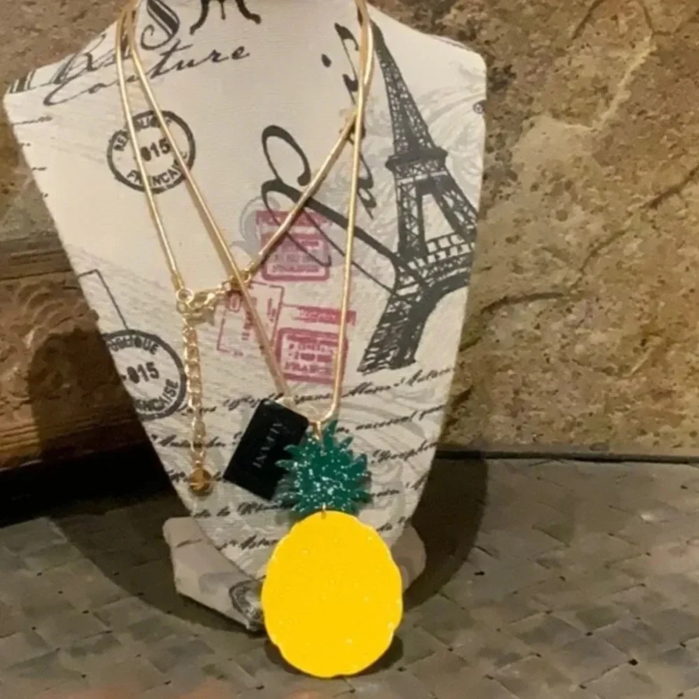 Pineapple Yellow Gold Tone Pendant Necklace